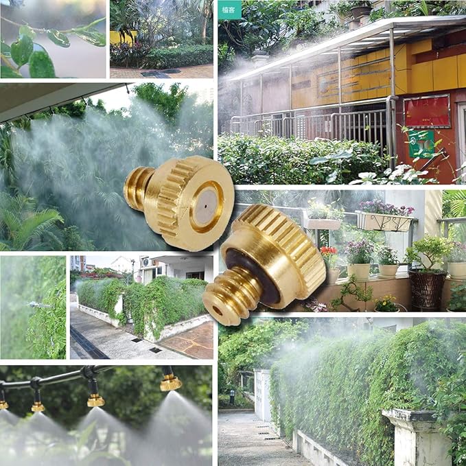 Beduan Brass Misting Nozzles Low Pressure Atomizing Misting Sprayer for Outdoor Cooling System 0.012" Orifice (0.3 mm) 10/24 UNC Garden (Pack of 20)
