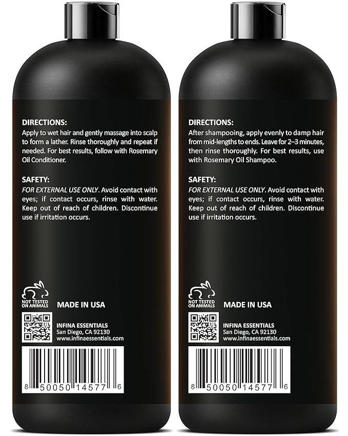 INFINA ESSENTIALS Rosemary Oil Shampoo and Conditioner Set | 16 fl oz Each | with Batana Oil & Biotin | Sulfate-Free Thickening Formula for Thinning Hair | For Men & Women | Made in USA