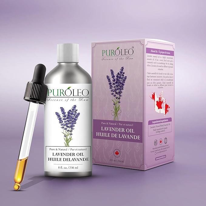 PUROLEO Lavender Essential Oil 8 Fl Oz/236 ML (Packed in Canada) 100% Pure Natural Undiluted for Aromatherapy, Aromatherapy Oil for Sleep, Relaxation Bulgaria France Oil Diffuser