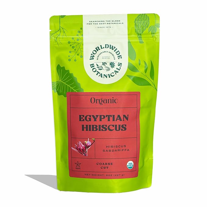 Worldwide Botanicals Organic Hibiscus Tea – 8 oz, Loose Leaf, Cut and Sifted – 100% Egyptian Hibiscus sabdariffa AKA Karkade, Roselle, Sorrel, Zobo, Flor de Jamaica