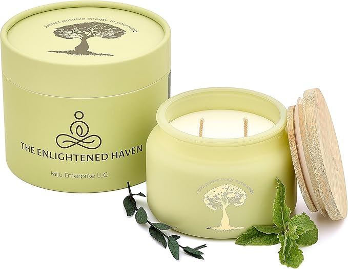 Healing | 2-Wick Scented Candles for Home | Natural Non Toxic Soy Candles with Essential Oils | Eucalyptus & Peppermint | 50 Hour Long Burning | Aromatherapy Candle Jar with Lid - 9.5 oz