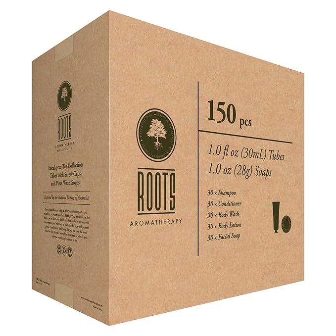 Airbnb Essentials for Hosts, 150-Piece Hotel Toiletries Bulk Set — Shampoo, Conditioner, Body Wash, Lotion & Bar Soap for Guests, Vacation Rental Bathroom Amenities, Eucalyptus Tea
