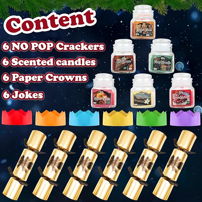 KreativeKraft Luxury Jar Candles Christmas Crackers for Adults, No-Snap, Scented Festive Candles Christmas Decorations Table Party Favors Holiday Gift (Multi)