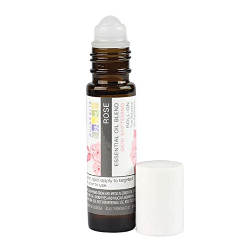 Aura Cacia Rose Roll-On Essential Oil Blend - Pure Rosa Damascena in Apricot Carrier Oil and Vitamin E - Natural Perfume, On-The-Go Aromatherapy | 0.31 Fl Oz (Pack of 1)