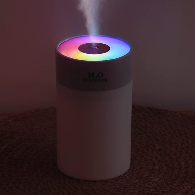 Colorful 260ml Humidifier,USB Power Supply,With 7 Color LED, Air Humidifier,Mini Air Humidifier,Can add essential oil,Suitable for Study Room, Bedroom, Baby Room, Office, Car (White)