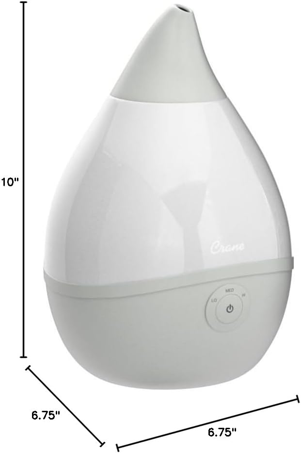 Crane Droplet Ultrasonic Small Air Humidifiers for Bedroom and Office, 0.5 Gallon Cool Mist Humidifier for Plants and Home, Humidifier Filters Optional, Grey