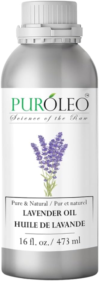 PUROLEO Lavender Essential Oil 16 Fl Oz/473 ML (Packed in Canada) 100% Pure Natural Undiluted Cold Pressed for Aromatherapy Therapeutic Grade Aromatherapy Oil for Sleep