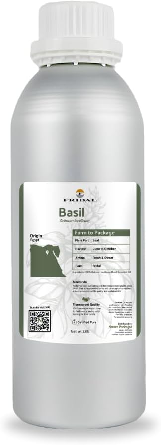 Basil Essential Oil - Direct from Fridal Egypt - Steam Distilled - Aceite de Albahaca for Aromatherapy, Massage, Diffuser, DIY Candle and Soap Making - 2 lbs