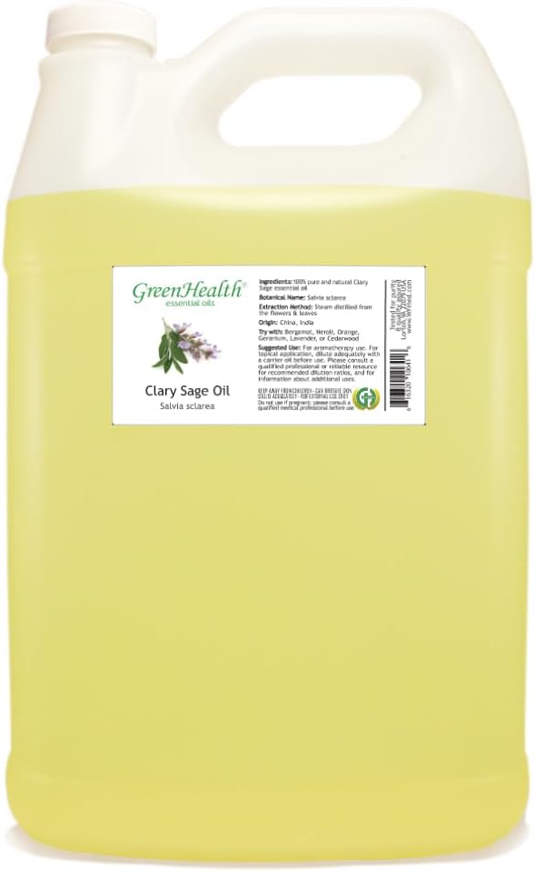Clary Sage Essential Oil - 128 fl oz (1 Gallon) Plastic Bottle w/Cap - 100% Pure Essential Oil by GreenHealth