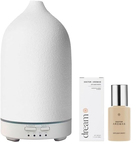 Doctor Aromas Ultrasonic Aromatherapy Essential Oil Lava Stone Diffuser & 1 Scent (1 OZ) 30Ml - Super Quiet, Waterless Auto-Off Function for Fresh Air in Home Office Room (Dream)