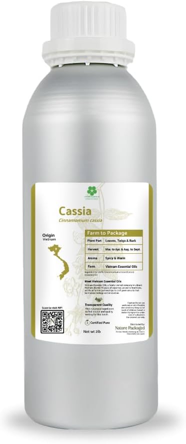 Cassia Essential Oil - Direct from Vietnamese Mountain Farms - Steam Distilled - Aceite de Casia for Aromatherapy, Massage, Diffuser, DIY Candle and Soap Making - 15ml
