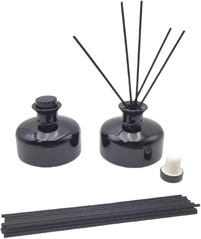 2 Pcs 200ml Empty Reed Diffuser Bottle and 20 pcs Black Reed Diffuser Sticks Refill Set for Bathroom Hotel Home Decoration(Black, 200ml)