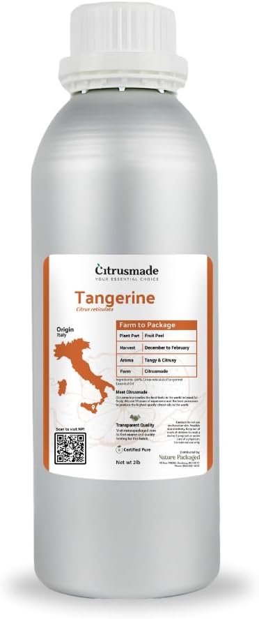Tangerine Essential Oil - Direct from Citrusmade Italy - Cold Pressed - Aceite Esencial de Mandarina for Aromatherapy, Massage, Diffuser, DIY Candle and Soap Making - 2lbs