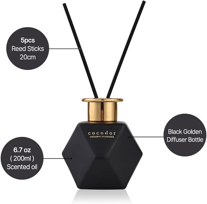 COCODOR Black Golden Reed Diffuser/Osmanthus/6.7oz(200ml)/Home Decor & Office Decor, Fragrance and Gifts, Aromatherapy, Mother's day