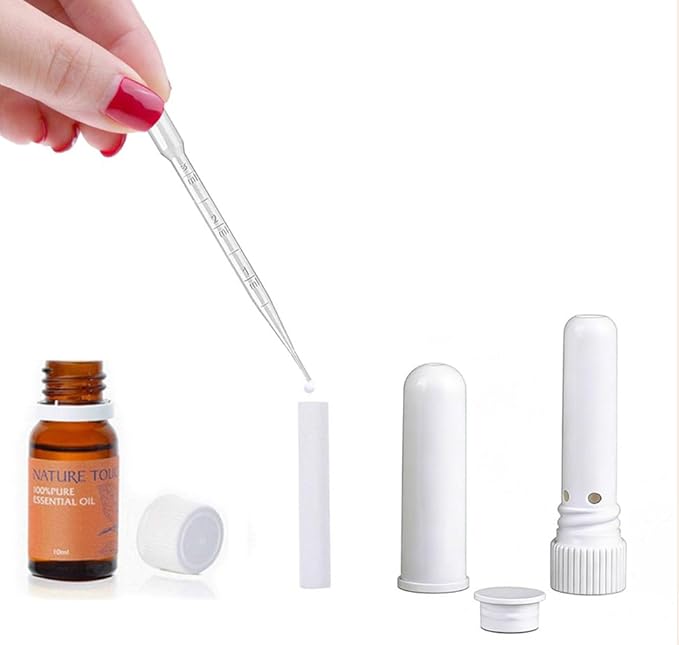 Nasal Inhaler Tubes - Kit Contains: 24 Empty Nasal Inhaler Tubes (with Wicks) 12 Extra Wicks,36 Writable Stickers, 2 Mini Droppers and 1 Tweezers