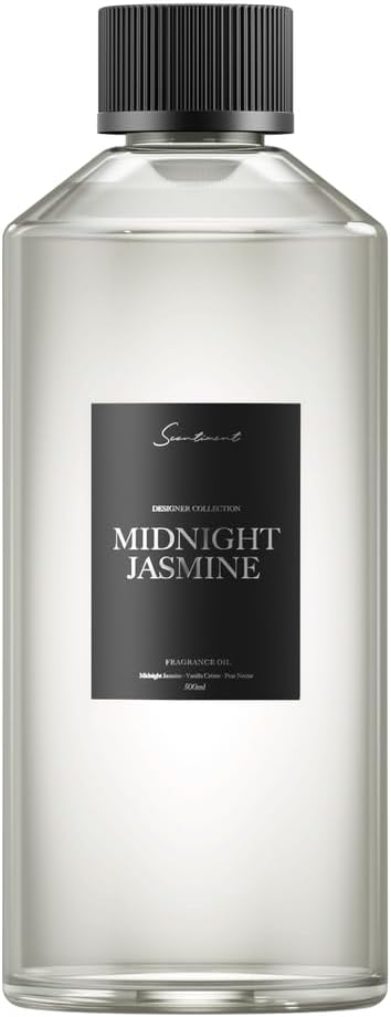 Scentiment Diffuser Oil – Midnight Jasmine | Jasmine, Vanilla Crème & Pear Nectar | Soft, Sweet & Floral Evening Fragrance Oil for Cold Air Diffusers – 16.91 fl oz (500 mL)