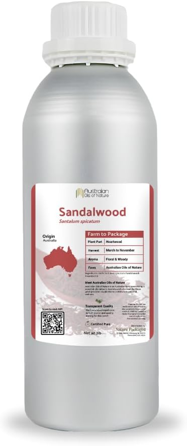 Sandalwood Essential Oil - Direct from Australian Oils of Nature - Steam Distilled - Aceite Esencial de Sándalo for Aromatherapy, Massage, Diffuser, DIY Candle and Soap Making - 2lbs