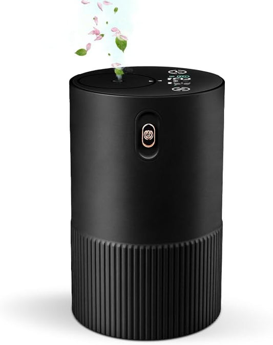 Waterless Diffuser for Essential Oil, Car Diffsuer, Aluminum Alloy & Fabric, 0.33 Fl Oz/ 10mL, Waterless Diffusers, Scent Diffuser with Timer & 4 Mist Levels for Home, Room, Car, Office - Black