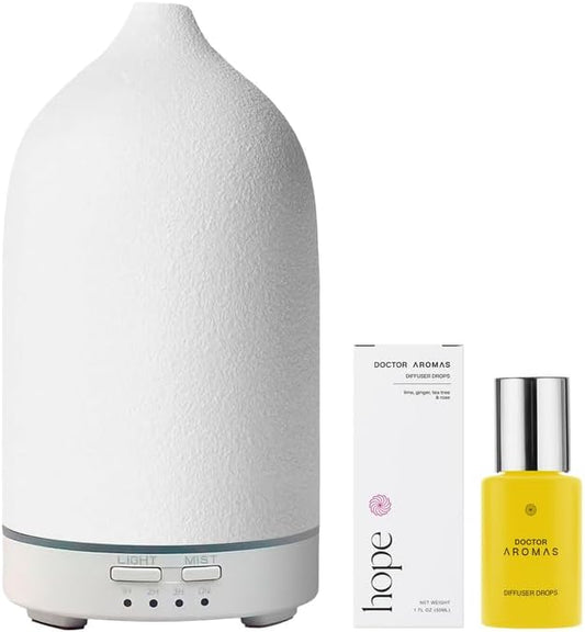 Doctor Aromas Ultrasonic Aromatherapy Essential Oil Lava Stone Diffuser & 1 Scent (1 OZ) 30Ml - Super Quiet, Waterless Auto-Off Function for Fresh Air in Home Office Room (Hope)