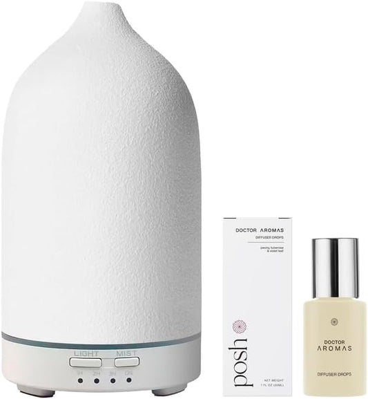 Doctor Aromas Ultrasonic Aromatherapy Essential Oil Lava Stone Diffuser & 1 Scent (1 OZ) 30Ml - Super Quiet, Waterless Auto-Off Function for Fresh Air in Home Office Room (Posh)