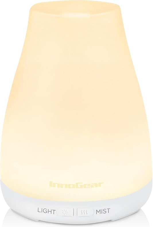 InnoGear Essential Oil Diffuser, Ultrasonic Diffusers for Home Aromatherapy Humidifier for Mother's Gift Bedroom Room 7 Colors LED 2 Mist Mode Auto Off, Basic White