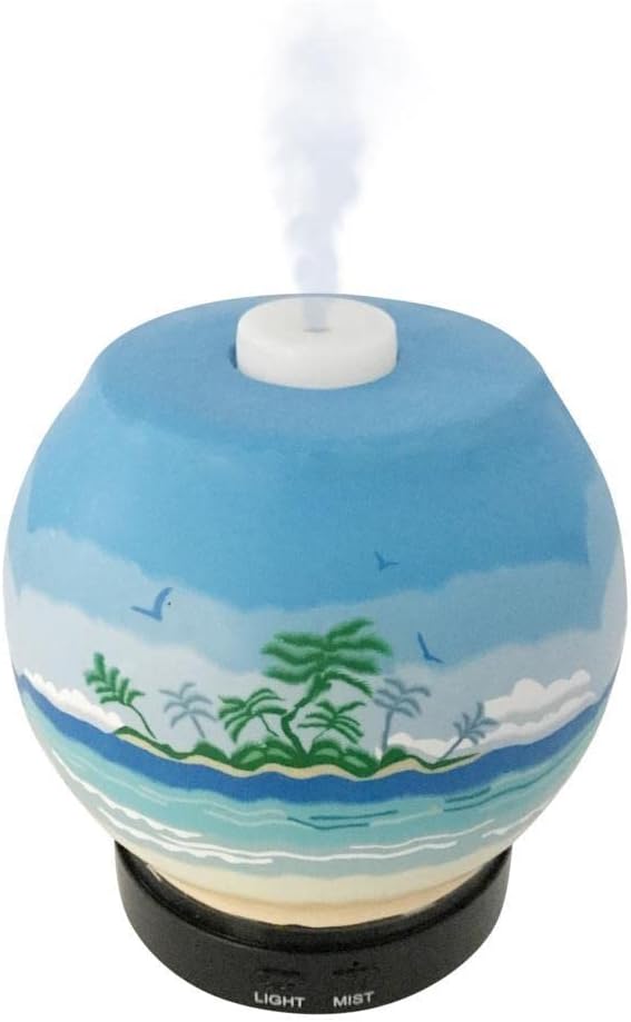 Essential Oil Diffuser Ultrasonic Handcrafted 120ml Aroma Essential Oil Cool Mist Humidifier with Adjustable Mist Mode, Auto Shut-Off and 7 Color LED Lights Changing (Tropical Beach)