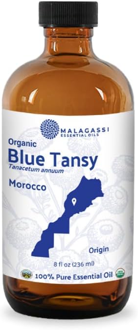 Organic Blue Tansy Essential Oil Direct from Malagassi Essential Oils - Ideal in Face Oil - Organic Blue Tansy for Candle Making and Soap Making (8 oz)