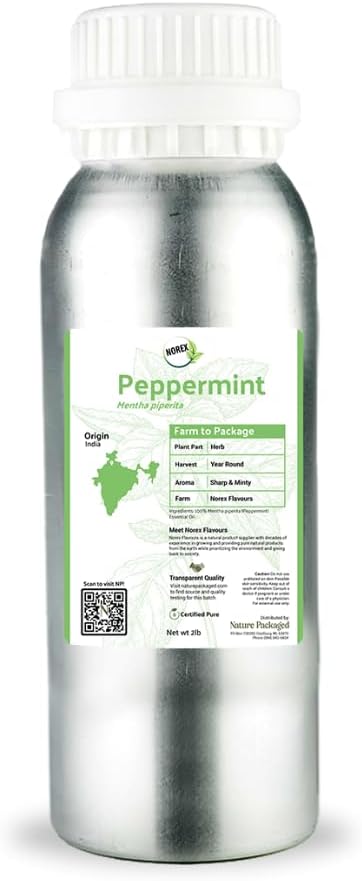 Peppermint Essential Oil - Direct from Norex Flavours India - Steam Distilled - Aceite Esencial de Menta for Aromatherapy, Massage, Diffuser, DIY Candle and Soap Making - 2lbs