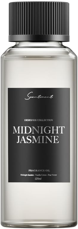 Scentiment Diffuser Oil – Midnight Jasmine | Jasmine, Vanilla Crème & Pear Nectar | Soft, Sweet & Floral Evening Fragrance Oil for Cold Air Diffusers – 4.06 fl oz (120 mL)