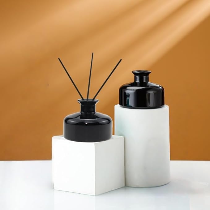 2 Pcs 200ml Empty Reed Diffuser Bottle and 20 pcs Black Reed Diffuser Sticks Refill Set for Bathroom Hotel Home Decoration(Black, 200ml)