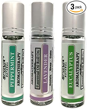 Best Essential Oil Roll On Gift Set Lavender, Peppermint and Eucalyptus 10 mL each by Sponix