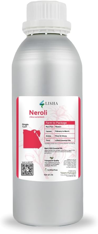 Neroli Essential Oil - Direct from Egyptian Nile Delta Farms - Steam Distilled - Aceite Azahar for Aromatherapy, Massage, Diffuser, DIY Candle and Soap Making - 2lbs