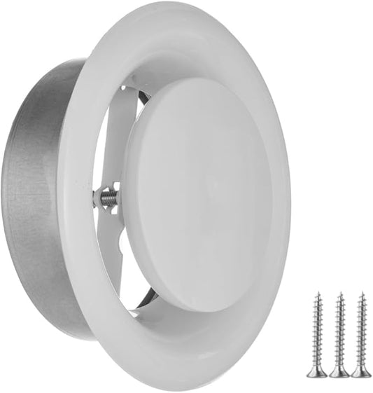 6 inch White Metal Diffuser - Adjustable Vent for Wall - Ceiling Duct Cover - Exhaust Air Valve - Round Ventilation Covers for Bathroom Kitchen Garage