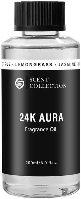 Luxury Hotel Scent 24K Aura 200ml/6.76Fl oz Diffuser Oil Waterless Essential Aromatherapy for Cold Air & Car Diffusers – Long Lasting Refill for Large Room & Home - Signature Lemongrass