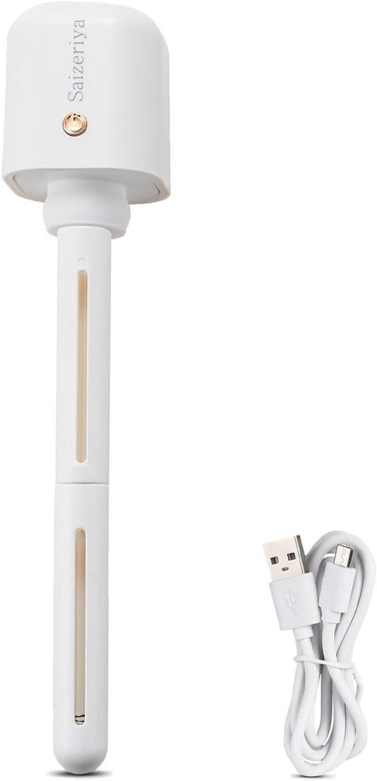 Mini Humidifier, Portable Humidifiers for Travel, White Small Personal Mist Maker with USB Use Quiet Air Diffuser with Adjustable Length for Car Bedroom Office Use