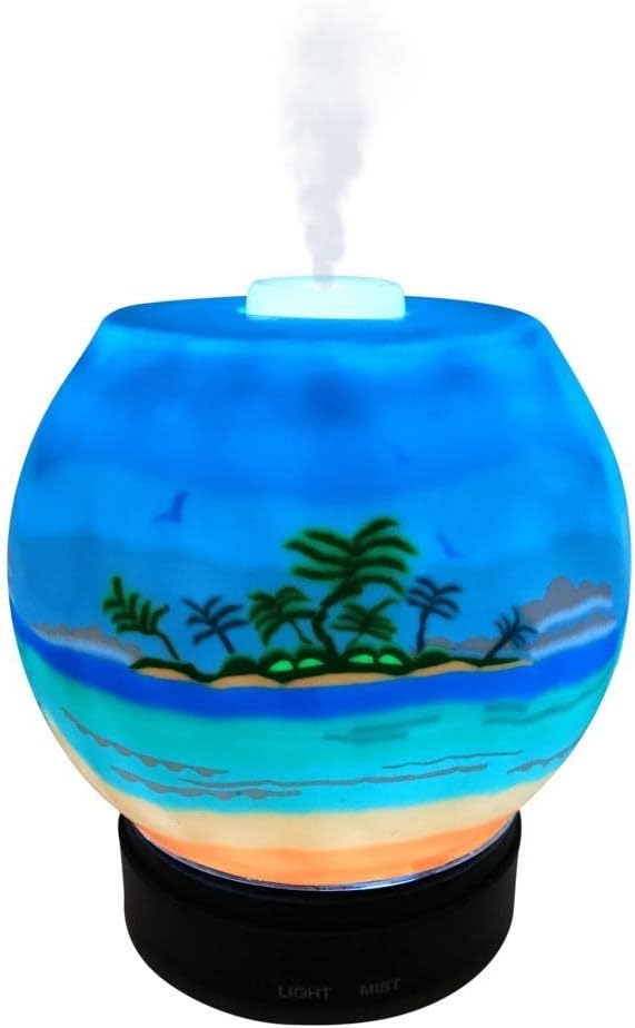 Essential Oil Diffuser Ultrasonic Handcrafted 120ml Aroma Essential Oil Cool Mist Humidifier with Adjustable Mist Mode, Auto Shut-Off and 7 Color LED Lights Changing (Tropical Beach)