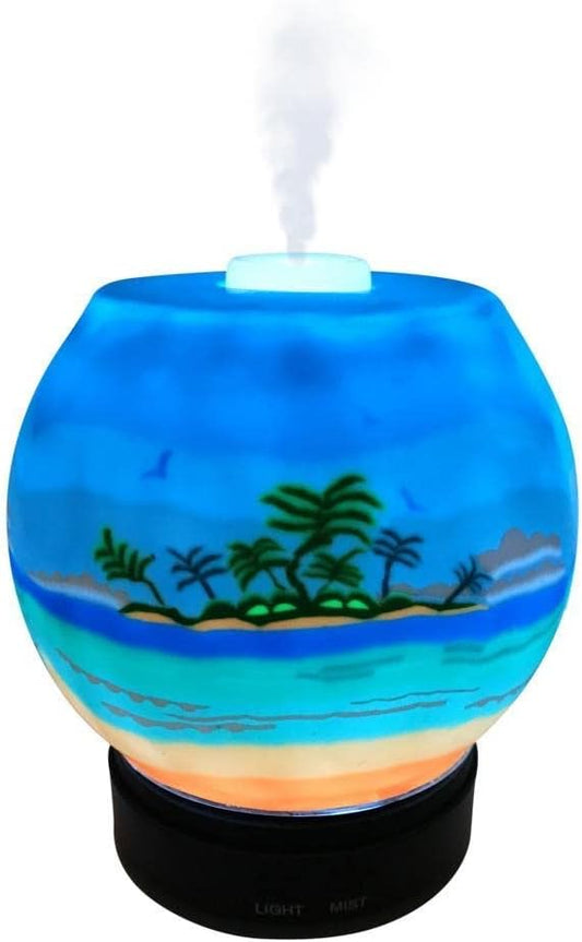 Essential Oil Diffuser Ultrasonic Handcrafted 120ml Aroma Essential Oil Cool Mist Humidifier with Adjustable Mist Mode, Auto Shut-Off and 7 Color LED Lights Changing (Tropical Beach)