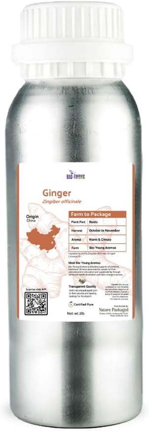 Ginger Essential Oil - Direct from Bio-Young Aromas - Pure Ginger Oil for Skin - Aceite de Jengibre - Aromatherapy 100% Therapeutic Premium Grade (2lbs)