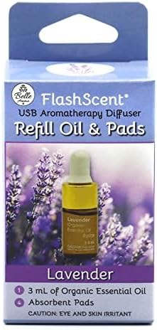 FlashScent USB Aromatherapy Essential Oil Diffuser for Home, Work, Car Refill Kit - Includes 2.5mL Bottle of 100% Pure Lavender Essential Oil and 4 Scent Pads for Our USB Diffuser