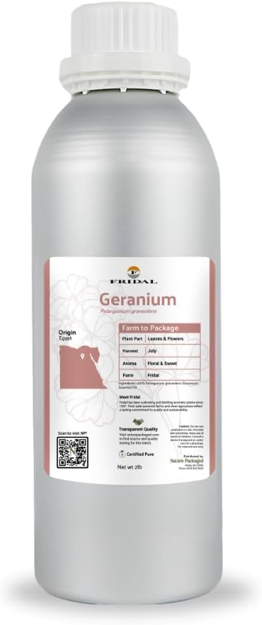 Geranium Essential Oil - Direct from Fridal Egypt - Steam Distilled - Aceite de Geranio for Aromatherapy, Massage, Diffuser, DIY Candle and Soap Making - 2 lbs