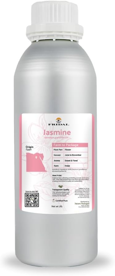Jasmine Essential Oil - Direct from Fridal Egypt - Steam Distilled - Aceite de Jazmín for Aromatherapy, Massage, Diffuser, DIY Candle and Soap Making - 2 lbs