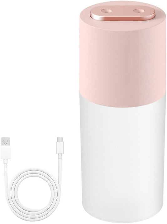 Mini Humidifier, 400ML Portable Air Diffuser with Night Light, Dual Spray Nozzles, 2 Mist Modes, Silent Car Humidifier for Office Home Bedroom