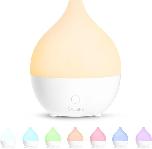SALKING Essential Oil Diffuser, 100ml Small Aromatherapy Diffuser for Essential Oils, Auto Shut-Off Ultrasonic Diffusers, Cool Mist Humidifier with Warm White Lights, for Office Home (White)
