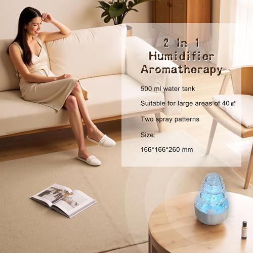 2-in-1 Humidifier and Aroma Diffuser, 500ML Capacity, Dual Spray Modes, 7-Color LED Light, Perfect for Home, Bedroom, and Office, Covers Up to 40㎡ Spaces