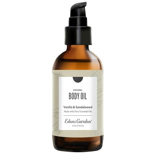 Edens Garden Vanilla Sandalwood Bath & Body Oil – Luxury Aromatherapy Blend with Pure Essential Oils & Vitamin E for Smooth, Hydrated Skin – After Shower Moisturizer for Women & Men, 4 fl oz (118 ml)