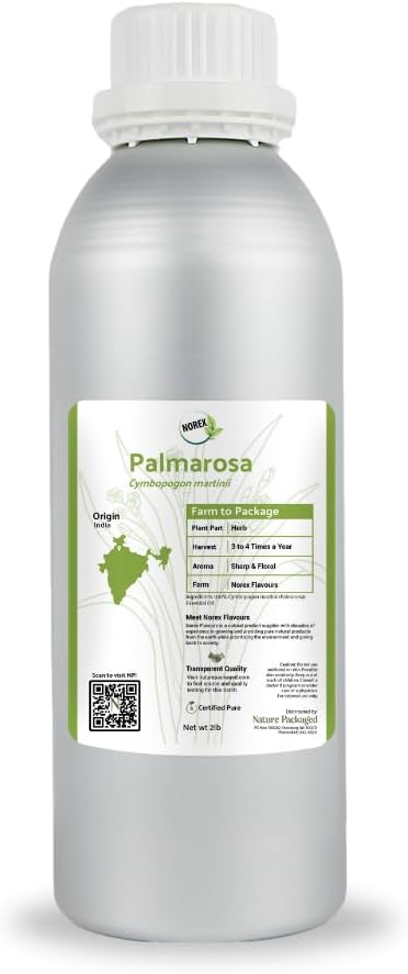 Palmarosa Essential Oil Direct from Norex Flavours India for Skin and Aromatherapy - Aceite de Palmarosa for Candle Scent for Candlemaking and Soaps (2lbs)