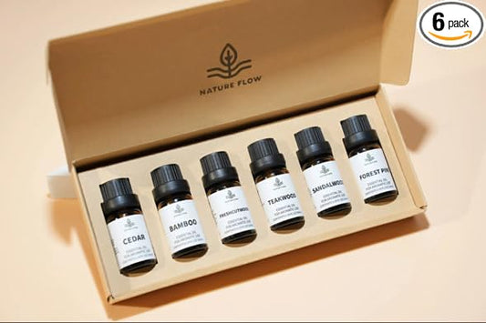 Woody Essential Oils Set - Aromatherapy Fragrance Oil Kit for Diffusers (6x10ML) - Sandalwood, Cedarwood, Teakwood, Freshcutwood, Forest Pine, Bamboo