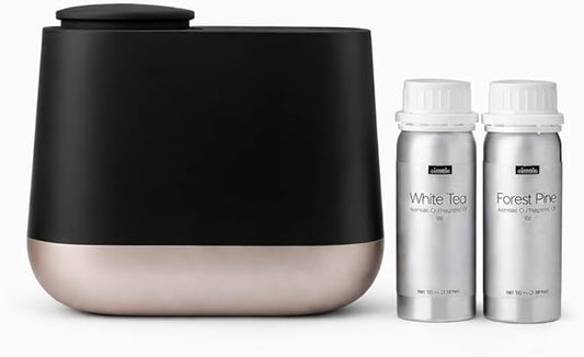 Low Noise Waterless Aroma Diffuser (200ml) – Quiet & Relaxing for Sleep, Yoga, Office (Black – with 2 Oils)