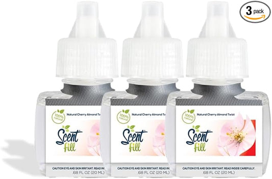 Scent Fill 100% Natural Cherry Almond Twist Plug in Air Freshener, Scented Oil Refills, 3 Refills