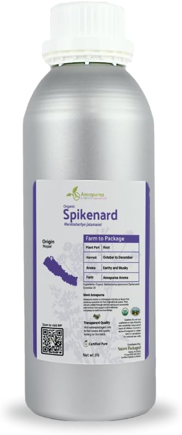 Organic Spikenard Essential Oil - Direct from Annapurna Aroma Nepal - Steam Distilled - Aceite de Nardo for Aromatherapy, Massage, Diffuser, DIY Candle and Soap Making - 2lbs